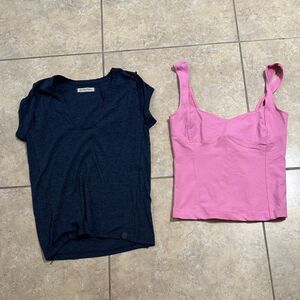 Free People Navy and Pink Tops